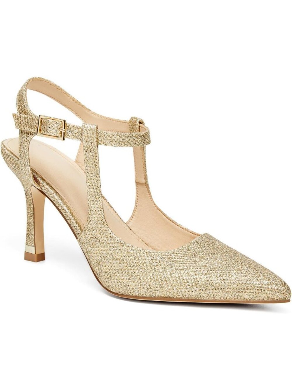 Women's Gold High Heel Pointed Toe Ankle Strap Pumps Patent Leather Dress Shoes